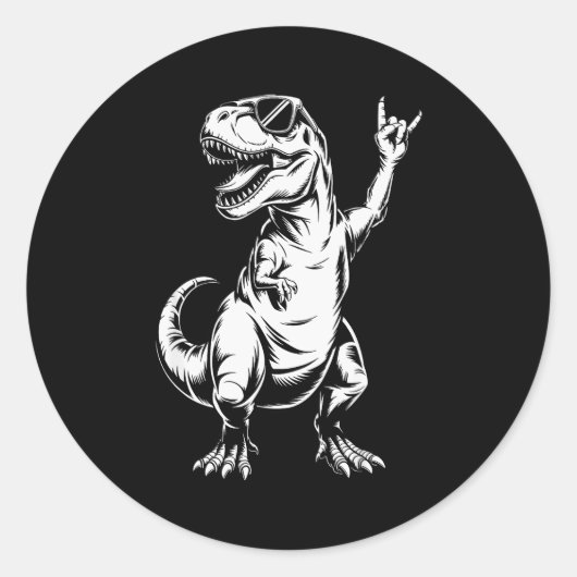 Sticker Rond Dino Rock N Roll Rock Music Rock Dinosaur Men Wome (Devant)