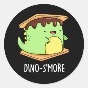 Sticker Rond Dino-smore Dinosaure Dinosaure Smore Pun Dark BG