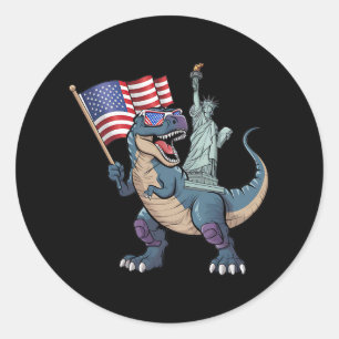 Sticker Rond Dino Statue De La Liberté 4 juillet Drôle Garçons 