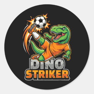 Sticker Rond Dino Striker T-rex Coup de pied de football Dinosa