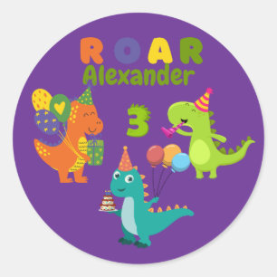 Sticker Rond Dino-tastic fête d'anniversaire de 3 ans