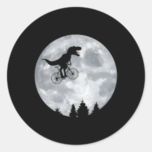 Sticker Rond Dino Trex Riding Moon Bike Halloween Lunar Cycling