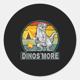Sticker Rond Dinos Drôles Camping Dinosaure Camp Smore Dino C