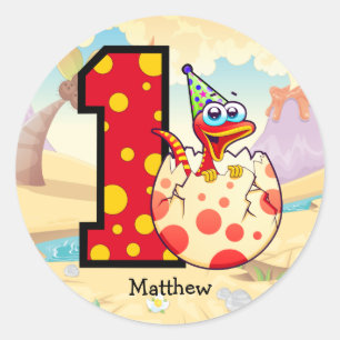 Sticker Rond Dinosaur 1er anniversaire fête personnalisée