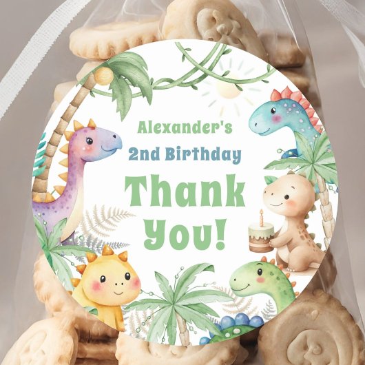 Sticker Rond Dinosaur 2e anniversaire Boy Cite Dino