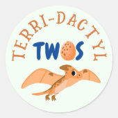 Sticker Rond Dinosaur 2e anniversaire Funny Green Pterodactyle (Devant)