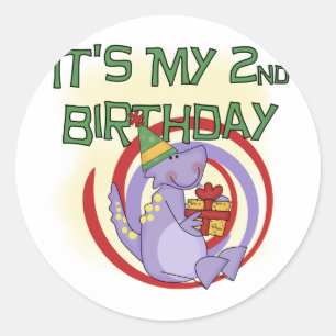 Sticker Rond Dinosaur 2ème Anniversaire Tshirts et cadeaux