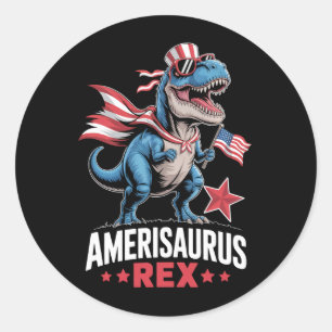 Sticker Rond Dinosaur 4 juillet Amerisaurus T Rex Funny