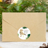 Sticker Rond Dinosaur 4e fête d'anniversaire Gold Tyrannosaurus