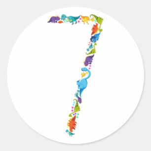 Sticker Rond Dinosaur 7e anniversaire pour 7 ans
