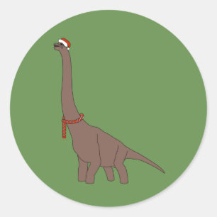 Sticker Rond dinosaur à long cou marron de Noël illusima