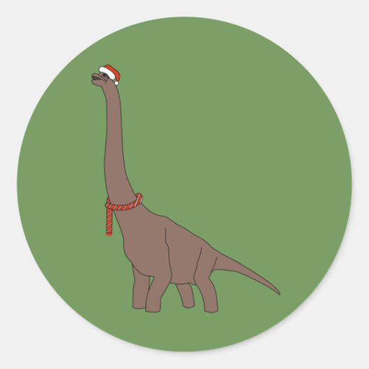 Sticker Rond dinosaur à long cou marron de Noël illusima (Devant)