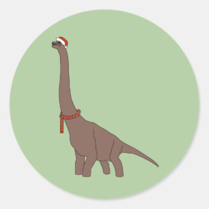 Sticker Rond dinosaur à long cou marron Noël illusima