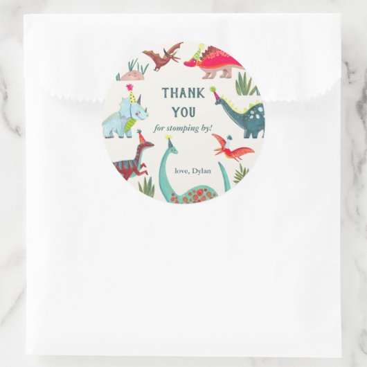 Sticker Rond Dinosaur anniversaire de enfant invitation (Sac)