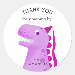 Sticker Rond Dinosaur Anniversaire de la fête Pink Princess Me