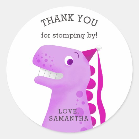 Sticker Rond Dinosaur Anniversaire Pink Princess Merci (Devant)