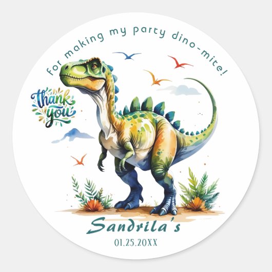 Sticker Rond Dinosaur Aquarelle Merci (Devant)