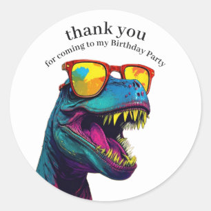 Sticker Rond Dinosaur Bleu Joyeux Merci d'anniversaire