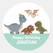 Sticker Rond Dinosaur Boho Vert fête d'anniversaire (Devant)