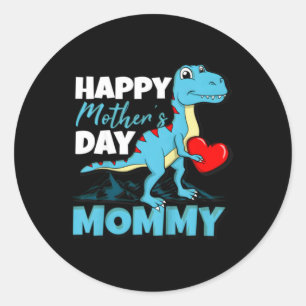 Sticker Rond Dinosaur Bonne Fête des Mères Maman T-Rex Cœur