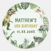Sticker Rond Dinosaur Boy 3e fête d'anniversaire (Devant)