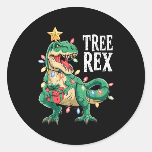 Sticker Rond Dinosaur Christmas Tree Rex Pajamas Men Boys Xmas  (Devant)