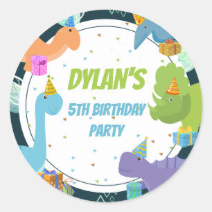 Sticker Rond Dinosaur Confetti Jour de fête des enfants à th