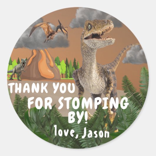 Sticker Rond Dinosaur Cool de fête T rex merci (Devant)