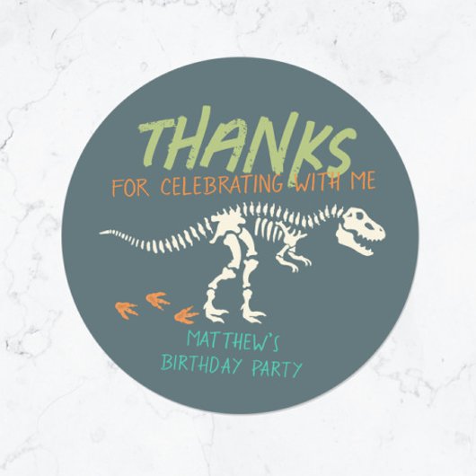 Sticker Rond Dinosaur Creuser Fossil Anniversaire de enfant Mer