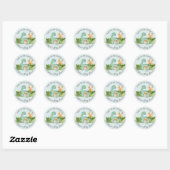 Sticker Rond Dinosaur Cute Aquarelle Baby shower de garçon Foli (Feuille)