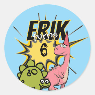 Sticker Rond Dinosaur Dino, un dôme de fête d'anniversaire