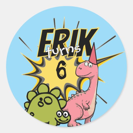 Sticker Rond Dinosaur Dino, un dôme de fête d'anniversaire (Devant)