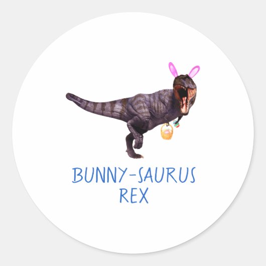 Sticker Rond Dinosaur Easter Bunny T Rex Tyrannosaurus Funny T  (Devant)