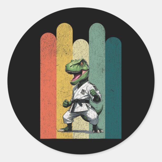 Sticker Rond Dinosaur Fans Brave Karate Pride Courage Strength  (Devant)