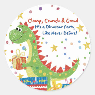 Sticker Rond Dinosaur fête d'anniversaire