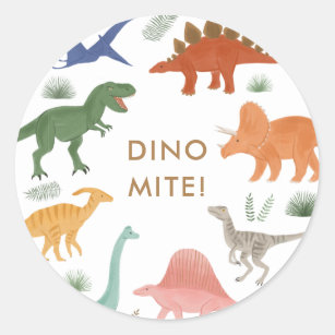 Sticker Rond Dinosaur fête d'anniversaire