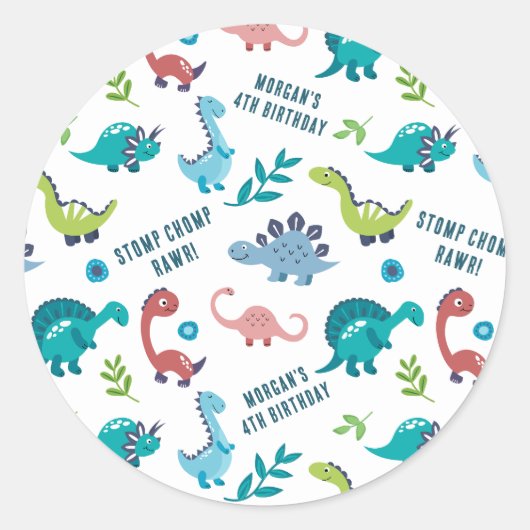 Sticker Rond Dinosaur fête d'anniversaire (Devant)