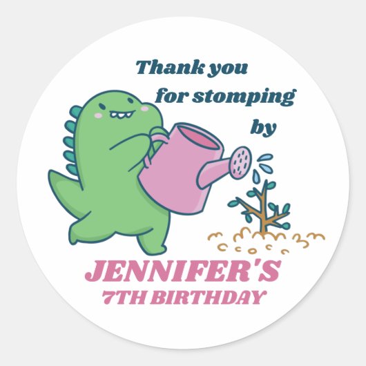 Sticker Rond Dinosaur Gardening Cartoon Anniversaire de enfant (Devant)
