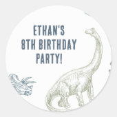 Sticker Rond Dinosaur Green & Blue Anniversaire (Devant)
