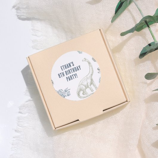 Sticker Rond Dinosaur Green & Blue Anniversaire