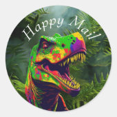 Sticker Rond Dinosaur Jurassic Jungle Happy Mail (Devant)