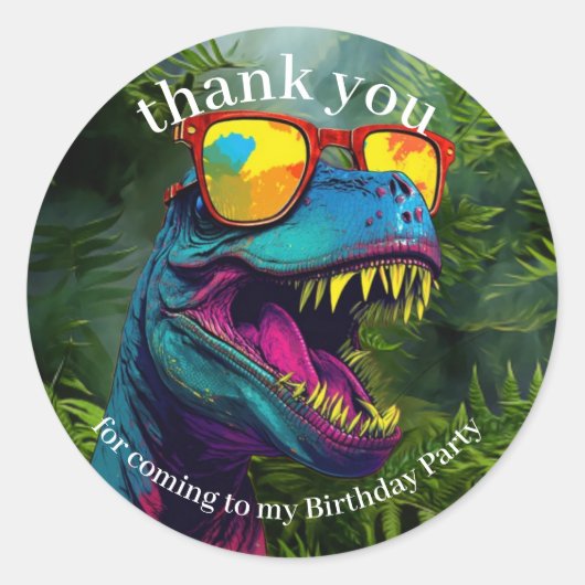 Sticker Rond Dinosaur Merci Cool jungle violet (Devant)