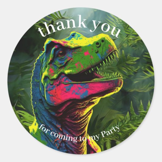 Sticker Rond Dinosaur Merci Jungle rose (Devant)
