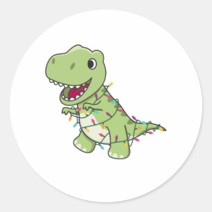 Sticker Rond Dinosaur Noël Neige hiver T-Rex Dino
