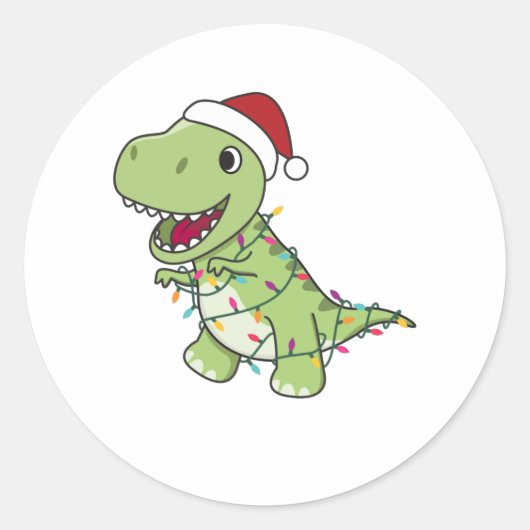 Sticker Rond Dinosaur Noël Neige hiver T-Rex Dino (Devant)