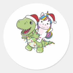 Sticker Rond Dinosaur Noël Unicorne Hiver T-Rex Dino