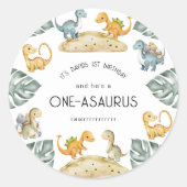 Sticker Rond Dinosaur Premier anniversaire Oneasaurus Party (Devant)