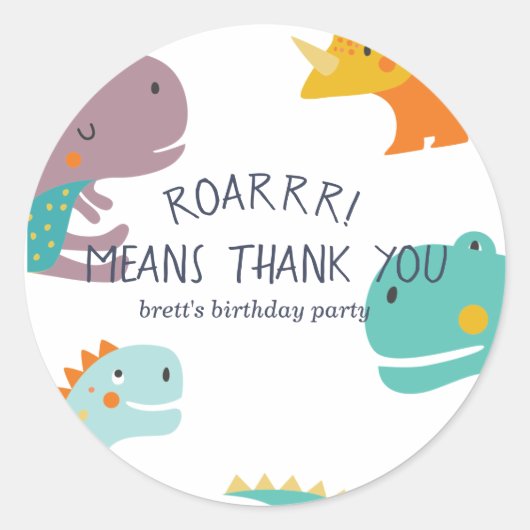 Sticker Rond Dinosaur Roar Boys Anniversaire Bleu (Devant)