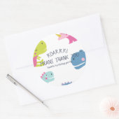 Sticker Rond Dinosaur Roar Girls Anniversaire rose (Enveloppe)