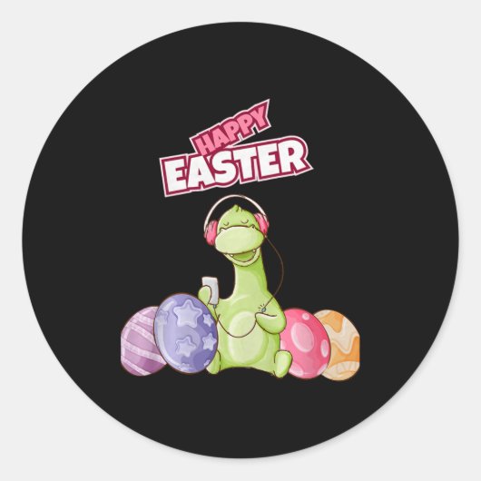 Sticker Rond Dinosaur Say Happy Easter Premium Tri-blend  (Devant)